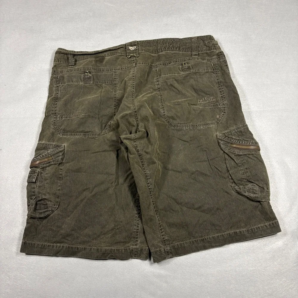 Kuhl Crag Series Mens 36 Cargo Shorts Olive Green Canvas Hiking Utility Outdoor